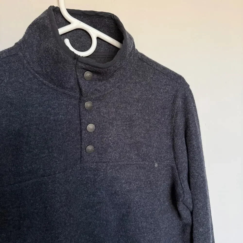 Vuori Venice Sweater Mens Small Wool Gray Pullover 1/4 Snap Closure Outdoor Gorp